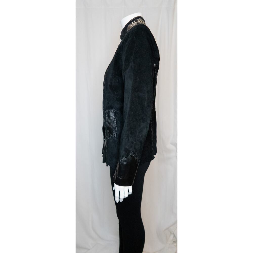 TRIBE AMERICA Women's Vintage Black Suede & Leather Beaded JacketUS 8 - Picture 7 of 14